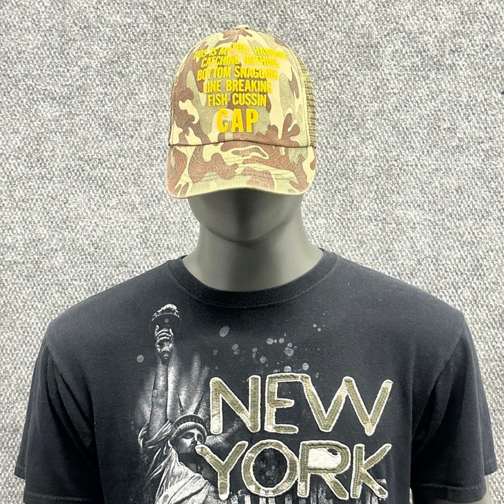 Camo Fishing Slogan Mesh Snapback Trucker Hat